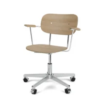 Co Task Chair with Armrest, polished aluminium/natural oak