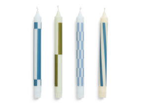 Pattern Candle, set of 4, green and blues