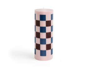 Column Candle Large, light pink, bordeaux and dark blue check