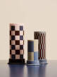 Column Candle Large, light pink, bordeaux and dark blue check