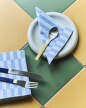 Pattern Napkins Lunch 20ks, light blue and dusty blue pillar stripe