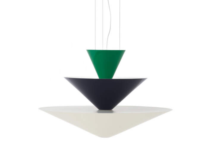 Gio LN14 Chandelier, signal green/deep blue/ecru white