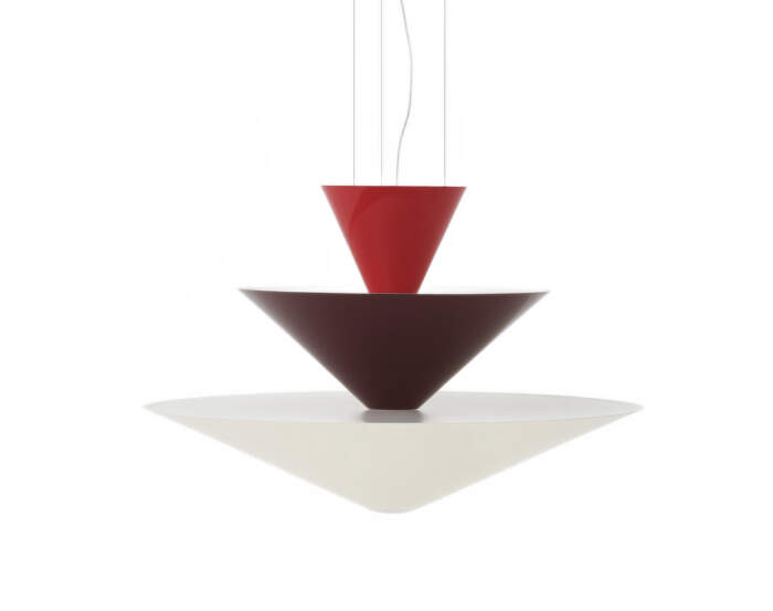 Gio LN14 Chandelier, vermilion red/dark burgundy/ecru white