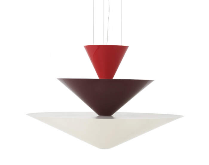 Gio LN15 Chandelier, vermilion red/dark burgundy/ecru white