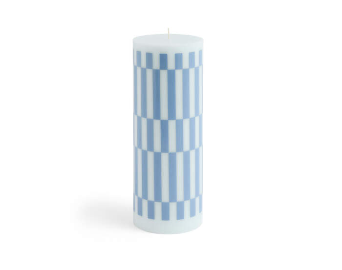 Column Candle Large, light blue and dusty blue check